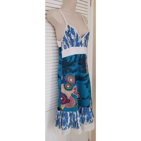 NEW NESLAY PARIS MULTICOLOR BEADED RHINESTONE APPLIQUE RUFFLE DRESS SZ 4 - Picture 2 of 8